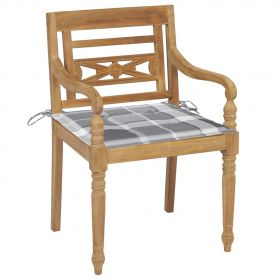 Scaune Batavia perne gri model carouri, 2 buc., lemn masiv tec, multicolor