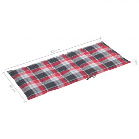 Scaune gradina cu perne, rosu model carouri, lemn masiv tec, multicolor