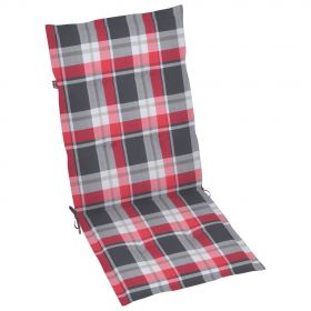 Scaune gradina cu perne, rosu model carouri, lemn masiv tec, multicolor