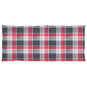 Scaune gradina cu perne, rosu model carouri, lemn masiv tec, multicolor