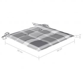 Scaune Batavia perne gri model carouri, 2 buc., lemn masiv tec, multicolor