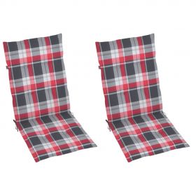 Scaune gradina cu perne, rosu model carouri, lemn masiv tec, multicolor