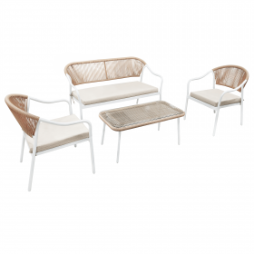 Set de mobilier de gradina din ratan, 4 piese, alb/bej, PALNY