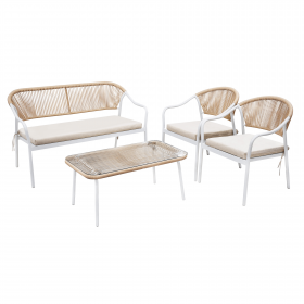 Set de mobilier de gradina din ratan, 4 piese, alb/bej, PALNY