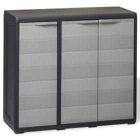 Dulap de depozitare pentru gradina cu 2 rafturi negru si gri,