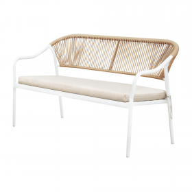 Set de mobilier de gradina din ratan, 4 piese, alb/bej, PALNY