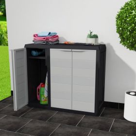 Dulap de depozitare pentru gradina cu 2 rafturi negru si gri,