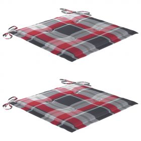 Scaune gradina perne rosu model carouri, 2 buc., lemn masiv tec