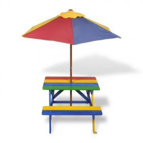 Masa de picnic pentru copii cu banci &amp; umbrela
