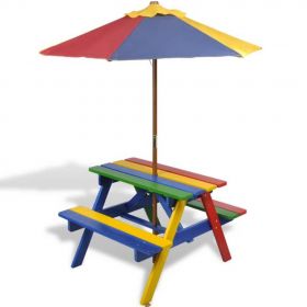 Masa de picnic pentru copii cu banci &amp; umbrela