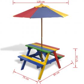 Masa de picnic pentru copii cu banci &amp; umbrela