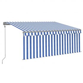 Copertina retractabila automat cu stor, albastru/alb, 3,5 x 2,5 m