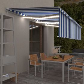 Copertina retractabila manual cu stor/LED, albastru/alb, 6 x 3 m