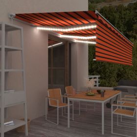 Copertina retractabila manual cu stor/LED portocaliu/maro 6 x 3 m