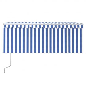 Copertina retractabila automat cu stor, albastru/alb, 3,5 x 2,5 m