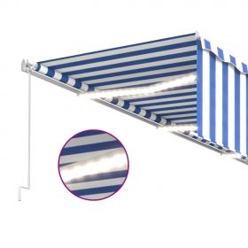 Copertina retractabila manual cu stor/LED, albastru/alb, 6 x 3 m