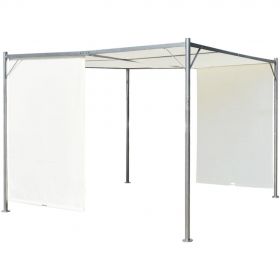 Pergola din otel cu acoperis rabatabil, 300 x 300 cm, alb crem
