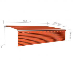 Copertina retractabila manual cu stor/LED portocaliu/maro 6 x 3 m
