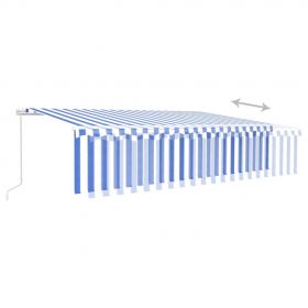 Copertina retractabila manual cu stor/LED, albastru/alb, 6 x 3 m
