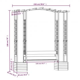 Pergola de gradina cu banca si jardiniere lemn masiv pin tratat