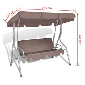 Balansoar de exterior suspendat cu copertina, cafeniu, 3 locuri