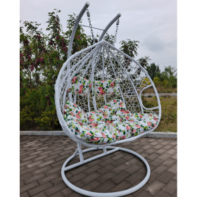 Scaun agatat dublu, alb/model floral, DALVEA 2 NEW