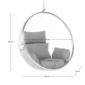 Scaun suspendat, transparent/argint/ gri, BUBBLE TIP 1