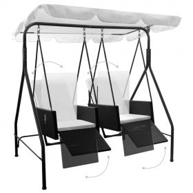 Balansoar de exterior cu 2 locuri, copertina, negru, poliratan