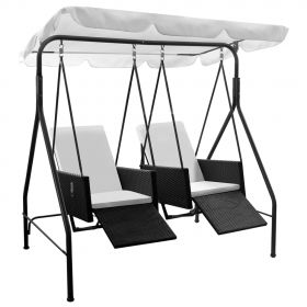 Balansoar de exterior cu 2 locuri, copertina, negru, poliratan