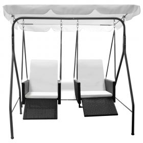 Balansoar de exterior cu 2 locuri, copertina, negru, poliratan