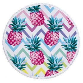 Prosop mare de plaja, super absorbant, forma rotunda, diametru 150 cm, model Ananas