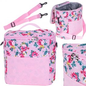 Geanta termoizolanta pentru picnic sau plaja, capacitate 11l, roz cu flori
