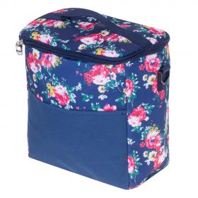Geanta termoizolanta pentru picnic sau plaja, capacitate 11l, albastra cu flori