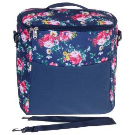 Geanta termoizolanta pentru picnic sau plaja, capacitate 11l, albastra cu flori