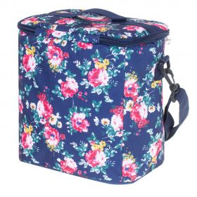Geanta termoizolanta pentru picnic sau plaja, capacitate 11l, albastra cu flori