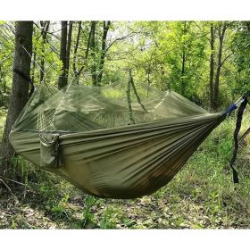 Hamac turistic din nylon cu plasa de tantari, verde, dimensiuni 260 cm x 140 cm