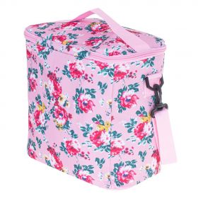 Geanta termoizolanta pentru picnic sau plaja, capacitate 11l, roz cu flori