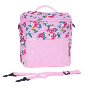 Geanta termoizolanta pentru picnic sau plaja, capacitate 11l, roz cu flori