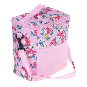 Geanta termoizolanta pentru picnic sau plaja, capacitate 11l, roz cu flori