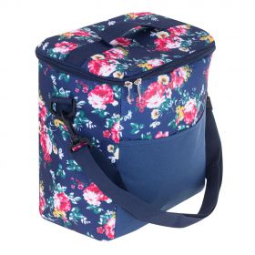 Geanta termoizolanta pentru picnic sau plaja, capacitate 11l, albastra cu flori
