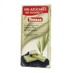 Ciocolata alba cu alge si sare de mare neagra fara zahar 75g - TORRAS