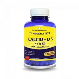 CALCIU + D3 + VITAMINA K2, Herbagetica 60 capsule