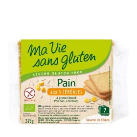 Paine cu 3 cereale feliata, fara gluten, 375g, eco-bio - Ma vie sans Gluten