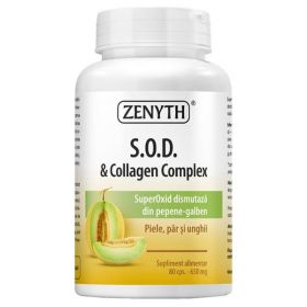 S.O.D. &amp; Collagen Complex Piele, Par si Unghii - Zenyth Pharmaceuticals SuperOxid Dismutaza din Pepene Galben, 80 capsule