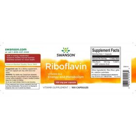 Riboflavin Vitamin B - 2 ( Riboflavină ), 100 mg, 100 capsule, Swanson