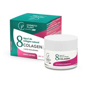 Crema antirid de zi SPF 15 COLAGEN Plus cu 8 tipuri de colagen natural, acid hialuronic si aloe vera, 50 ml, Cosmetic Plant