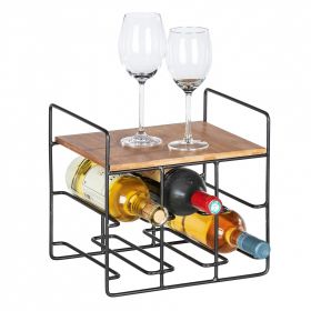 Suport pentru 6 sticle de vin, Wenko, 27 x 30 cm, bambus/metal, negru/natur