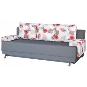 Canapea Extensibila Roma Grey Roses Flower 205x90x86 cm, cu lada de depozitare