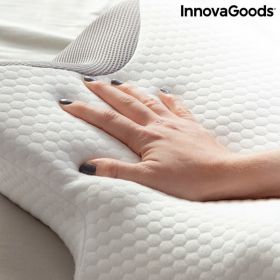 Perna cervicala viscoelastica, InnovaGoods, Conforti, contur ergonomic, 62 x 36 x 14 cm, alb/gri