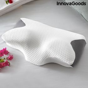 Perna cervicala viscoelastica, InnovaGoods, Conforti, contur ergonomic, 62 x 36 x 14 cm, alb/gri